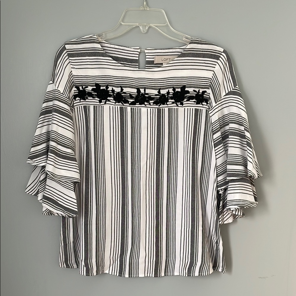 LOFT Black and White Striped Women's Top - Small